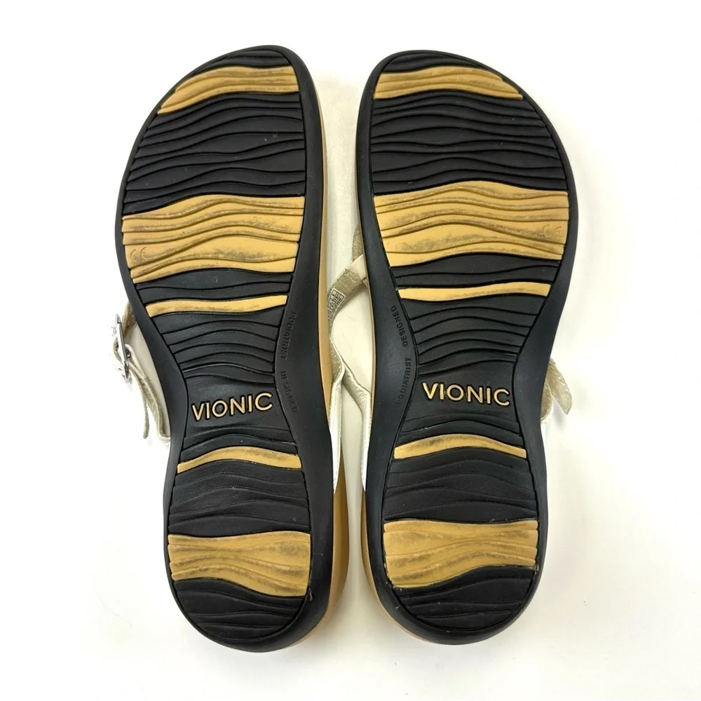 Vionic Karina white thong sandal Size 9 silver O ring Summer Orthotic support - Picture 6 of 11